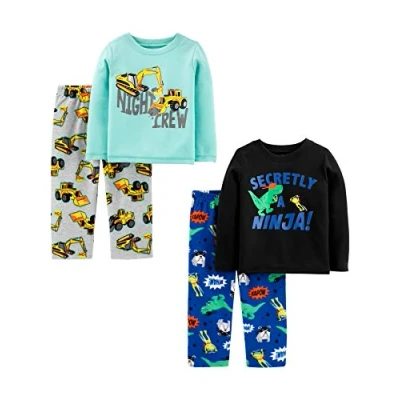 Immagine di Simple Joys by Carter&#039;s 4 Piece Pajama Set (Cotton Top &amp; Fleece Bottom) Pigiama, Blu Acqua Camion/Blu Cobalto/Grigio Costruzione/Nero, 5 Anni Bambini e Ragazzi