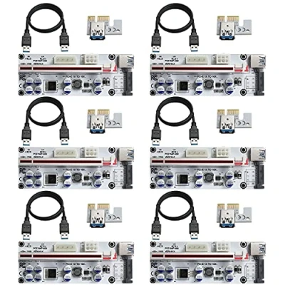 Immagine di MZHOU 6 Pezzi VER010 X Scheda Riser PCI E da 1X a 16X, con Cavo di Prolunga USB 3.0 0,6 m per Bitcoin Miner Mining （Bianco）