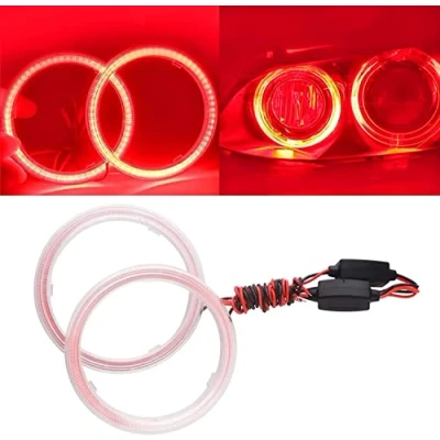 Immagine di Qasim 1 Pair Red 80MM 63SMD COB Led Halo Ring Angel Eyes Headlight Fog Lamp with lampshade Cover 12V 24V