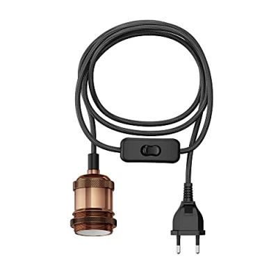 Immagine di ledscom.de cavo tessile RETRA, spina, interruttore, bronzo, 3 m, portalampada, 1x E27 max. 60W, Led, Diy, lampada da parete, E27, tessile, a sospensione, spina di