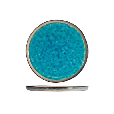 Immagine di H&amp;h set 6 piatti piani teide in stoneware azzurro cm 27