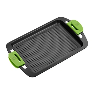 Immagine di BRA Prior bistecchiera con scanalature, 40 cm, in alluminio pressofuso, rivestimento antiaderente Teflon Classic
