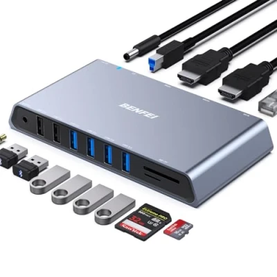 Immagine di BENFEI 12 in 1 Docking Station USB 3.0 con Doppio HDMI/6 *USB/Lettore di Schede SD/TF/Rete Gigabit Ethernet/Jack per Cuffie Femmina da 3,5 mm, Compatibile Windows e Mac