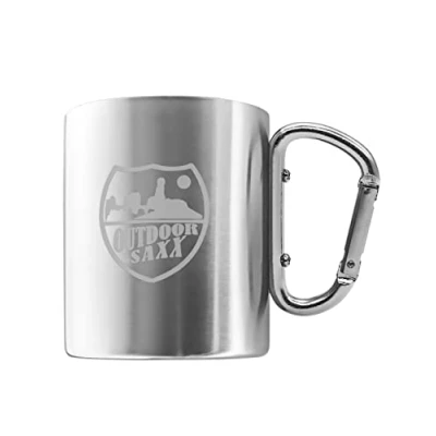 Immagine di Outdoor Saxx® Tazza in acciaio inox con manico a moschettone e incisione laser (argento)