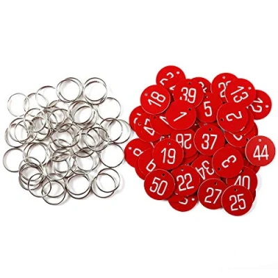 Immagine di Sourcemall, targhette in plastica con numero identificativo e anello portachiavi (1 50, rosso)