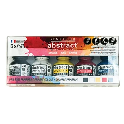 Immagine di Sennelier Abstract Acrylic Ink Set, Includes 5 30ml Bottles of Ink, Primary Colors (10 134220 00)