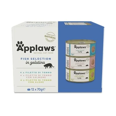 Immagine di Applaws Natural Wet Cat Food, Multipack Chicken and Fish Selection in Jelly, 70 g Tins (Pack of 12)
