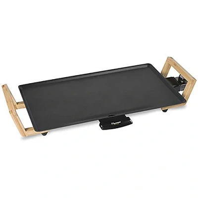 Immagine di Bestron piastra elettrica per grigliare, Plancha con rivestimento antiaderente, divertimento alla griglia un massimo di 4 persone, Asia Design, Colore: Nero/Legno
