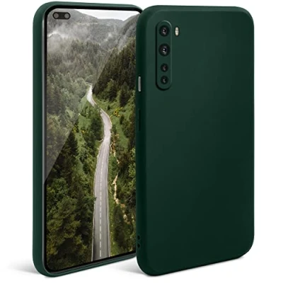 Immagine di Moozy Minimalist Series, Cover in Silicone per OnePlus Nord, Verde Notte Finitura Opaca, Custodia Sottile e Morbida TPU