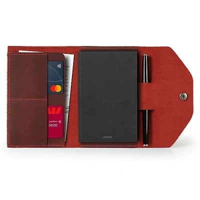 Immagine di LONDO Porta documenti in Vera Pelle con Blocco Note e Chiusura a Scatto, S, Rosso