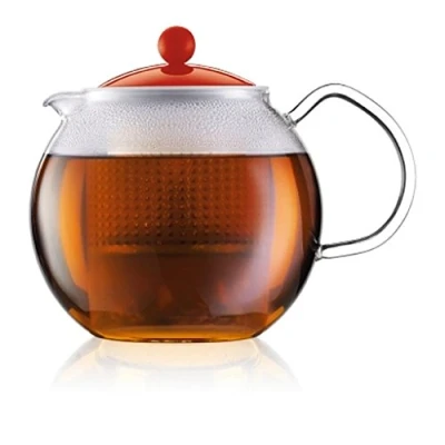 Immagine di Bodum Teiera con Filtro in Vetro borosilicato, Manico e Coperchio plastica colorato, 1 litro Rosso