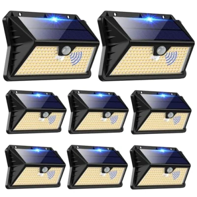 Immagine di Faro LED Esterno con Pannello Solare, 【8 Pezzi】Luce Solare Sensore di Movimento, 185 LED/3 Modos Lampada da Esterno, IP65 Impermeabile Lampione per Giardino (Bianco caldo)