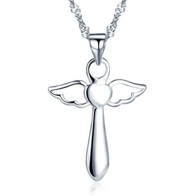 Immagine di Infinite U Collana da donna con ciondolo a forma di croce ali d&#039;angelo, in Argento sterling 925, catenina 45 cm (con sacchetto regalo),