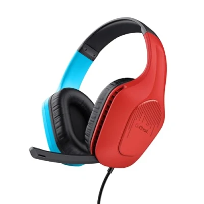 Immagine di Trust Gaming GXT 416S Zirox Cuffie Leggere per Nintendo Switch con Driver da 50 mm, Jack Audio 3.5 Cavo 1,2 m, Archetto Regolabile, Microfono Over Ear, Blu/Rosso