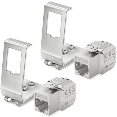 Immagine di hb digital Set di 2 moduli Keystone RJ45 CAT.8 + adattatori per guida in metallo da 35 mm standard Jack schermato acciaio inox LSA montaggio Ethernet LAN Switch