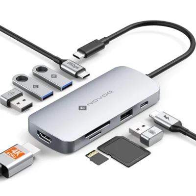 Immagine di NOVOO Hub USB C, Adattatore multiporta C 9 in 1 con HDMI 4K@60Hz, 5 Porte USB, PD 100W, SD/TF, da a HDMI, Docking Station per MacBook Air M1/M2, HP, DELL, Lenovo, ASUS