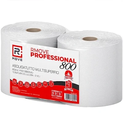 Immagine di R MOVE 2 Rotoli carta asciugatutto 1,7kg Totali, 900 strappi, Lunga Durata Extra Resistente, Bobina veli Pura Cellulosa Rotoloni asciugatutto, assorbente da cucina