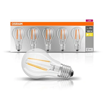 Immagine di OSRAM 4058075090569 LED (monocolore) ERP E (A G) E27 Forma di bulbo 6.5 W = 60 Bianco caldo (Ø x L) mm 105 Filamento 5 pz.