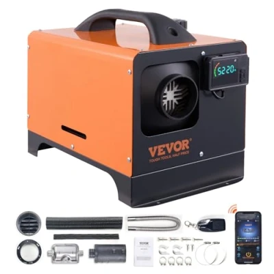 Immagine di VEVOR Riscaldatore Diesel all in One Portatile 12 V 8 kW Aria 0,16 0,62 L/h 36 ℃ Regolabile 20 25 m² Controllo LCD Bluetooth Telecomando Serbatoio 5 L per Camper Auto Senza