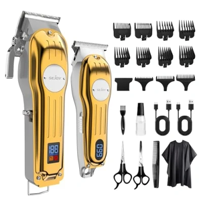 Immagine di Tagliacapelli da uomo senza fili, con display LCD e pettini guida, ricaricabile, kit barbiere per tagliare i capelli