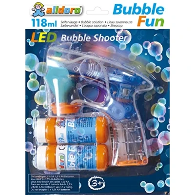 Immagine di alldoro Bubble Fun Pistola LED, con 2 x 59 ml Soluzione per Bolle di Sapone Luce e Effetto sonoro, Colore, 60625