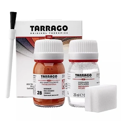 Immagine di Tarrago Kit 25 ml di colorante auto lucido Tintura autolucidante per scarpe, accessori e primer Copre sfregamenti calzature Arancione (28)