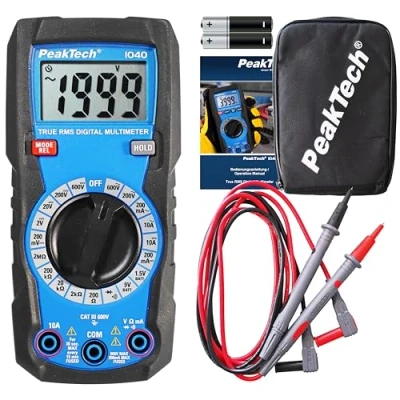 Immagine di PeakTech P 1040 Multimetro Digitale Compatto TRMS 2.000 Conti, Tester per Tensione, Corrente, Resistenza, Capacità e Continuità, 600V CAT III, Nero