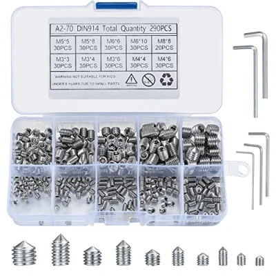 Immagine di Set di 290 viti a testa esagonale con M3/M4/M5/M6/M8 assortite, in acciaio inox, filettatura metrica interna per maniglie delle porte, 5 chiavi brugola