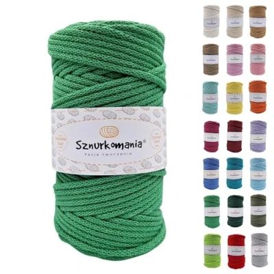 Immagine di Cordoncino di cotone intrecciato 5 mm 100 m, 46 colori, corda macramè, filato alta qualità, Sznurkomania (verde erba)