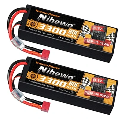 Immagine di 3S Lipo Batteria 3300mAh 80C Batterie 11,1v RC Hardcase con Connectore Deans T Spina compatibile Losi 1/8 1/10 Auto Camion Veicolo Elicottero Aereo Barca (2 pezzi)
