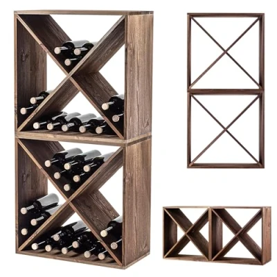 Immagine di KADAX scaffale per vino in legno, 60 x 30,5 120 cm, grande portabottiglie molte bottiglie di vino, rustico, bottiglie, salvaspazio, stabile, made EU
