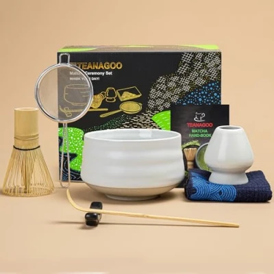 Immagine di TEANAGOO Set da tè Matcha, Giapponese, Ciotola Frusta in bambù, Paletta, setaccio, Supporto per Frusta, Matcha N1, Verde Polvere
