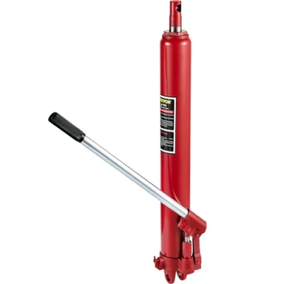 Immagine di VEVOR Cric idraulico a pistone lungo, capacità 8 tonnellate, con pompa singolo e base forcella, raccoglitrice manuale di ciliegie maniglia, paranco sollevamento motore, rosso