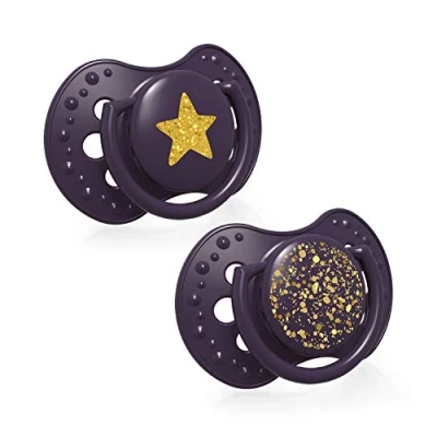 Immagine di LOVI Ciuccio 0 3 Mesi, Succhietti Bimba con Tettarella in Silicone, Suggerimento dinamico, Collezione Stardust, 2 pezzi, Viola