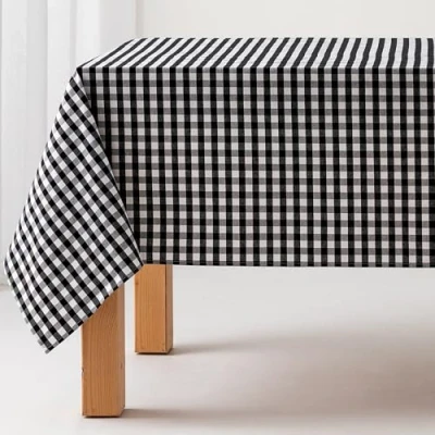 Immagine di GAMUSI Tovaglia antimacchia al tatto in tessuto rettangolare quadro Vichy, cotone impermeabile, 140 x 180 cm, colore nero
