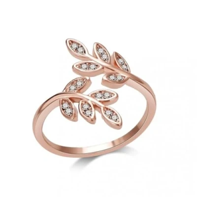 Immagine di Philip Jones Anello Foglia Regolabile Placcato Oro Rosa Creato con Cristalli Zircondia®