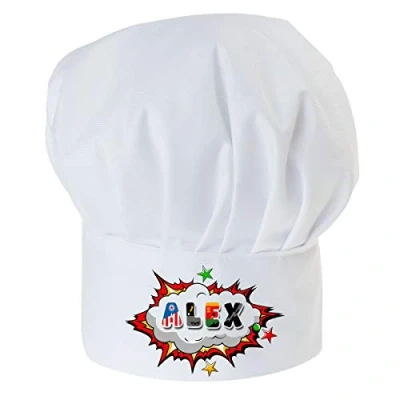 Immagine di Ferocity Cappello da Cuoco Regolabile per i Bambini con Il Tuo Nome Accessori Cucina Testo Desiderato Supereroe [099]