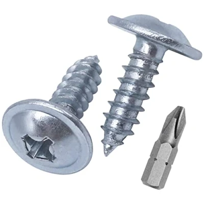 Immagine di Confezione da 100 viti in acciaio zincato, per legno e metallo, testa a croce modificata tonda larga, autofilettanti, 4,2 x 13 mm