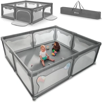 Immagine di LIONELO WILLOW XL Box Pieghevole Per Bambini, 0 48 Mesi, Ampio Spazio 187 Cm x 207 68 Cm, Neonati in Rete Traspirante, 2 Ingressi Laterali con Zip