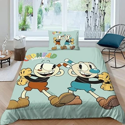 Immagine di BYTUGI Set Di Biancheria Da Letto Per Cuphead Con Stampa 3D, Copripiumino Cerniera, Incluso E Federe, Ragazzi Ragazze Single（135x200cm）