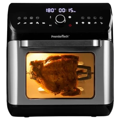 Immagine di PremierTech Friggitrice Ad Aria Senza Olio, da 12 Litri, Extra Large, 10 Programmi, Display Digitale, Menù Touch, Timer 60, Con Accessori per Cucinare, Vassoi, Gabbia Rete, BPA e PFOA, PT12LAF