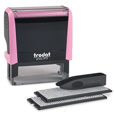 Immagine di Trodat Printy 4913 Timbro autoinchiostrante fai da te, rosa pastello, può essere cambiato più volte, inchiostro nero, dimensioni 57 x 21 mm, massimo 6 righe di testo, pastello