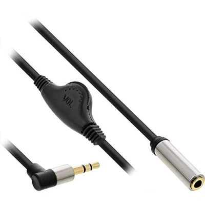 Immagine di InLine® Slim Audio Cavo Jack 3,5 mm ST angolare/BU, con controllo del volume, 0,25 m