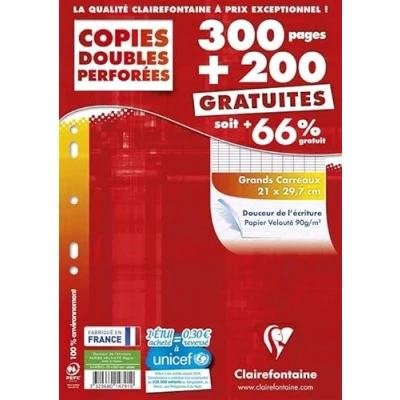 Immagine di Clairefontaine 14791C Astuccio di copie doppie forate A4 21x29,7 cm 500 pagine a quadretti grandi Carta Bianca 90 g Riutilizzabile