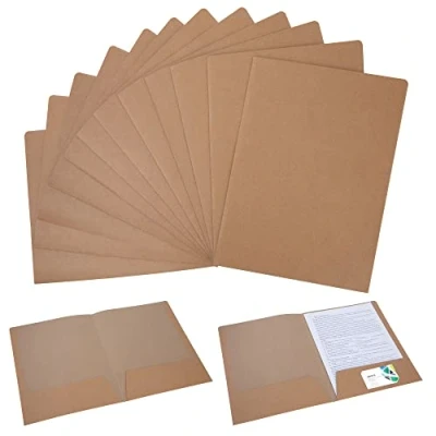 Immagine di Cartelline Portadocumenti con Tasche Scomparto, A4 File di Carta Kraft per Presentazioni, Progetti e Documenti, Lembi in Cartoncino Ufficio, Scuola, Casa, 12 pezzi