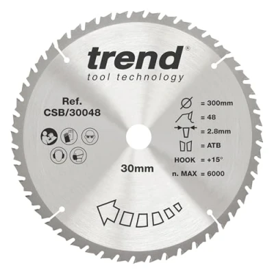 Immagine di Trend Lama per sega circolare CraftPro TCT combinata da banco o troncatrice, diametro 300 mm x 48 denti 30 foro, punta in carburo di tungsteno, CSB/30048