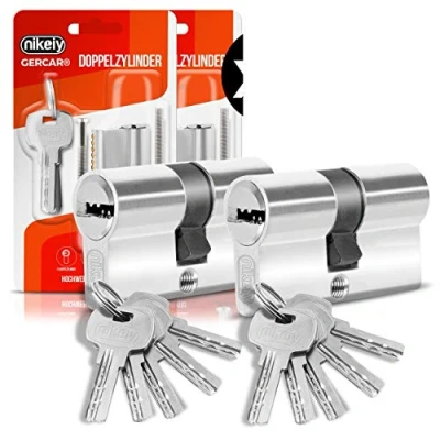 Immagine di GERCAR Cilindro profilato per porta, serratura a cilindro, 45/45, doppio incluse 10 chiavi, chiave unica, lunghezza: 90 mm, A:45 B:45, set da 2 pezzi