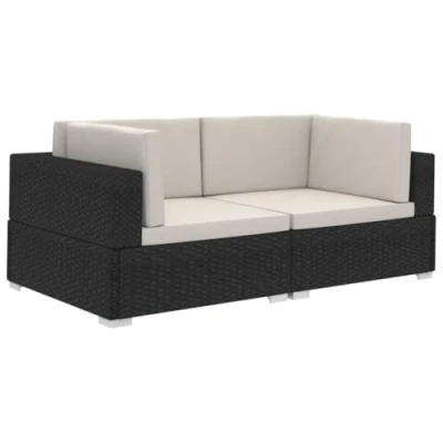 Immagine di vidaXL 2X Poltrone Modulari ad Angolo con Cuscini Sedie Componibili Sedili Sedute Divabi Un Posto Arredo Arredamento in Polyrattan Nero