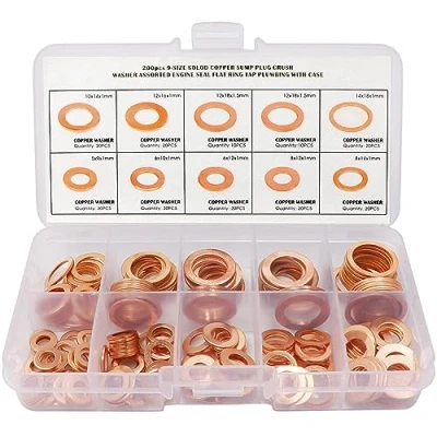 Immagine di 200 Pz Rondelle Rame M5 M6 M8 M10 M12 M14 Kit di Classificazione Metrica Guarnizione Olio Anello Tenuta per Fissaggi a Vite, Sistemi Idraulici ecc