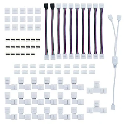 Immagine di Locisne Kit clip connettore distributore striscia LED a 4 pin, set di accessori estensione Adattatore bianco luce nastro per RGB 5050 pin da 10 mm
